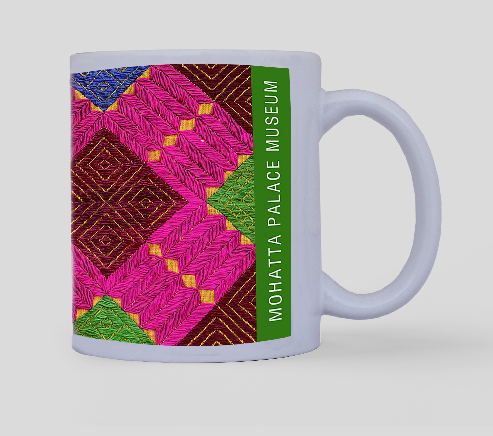 Mug with detail of a woman's shawl, phulkari, Chakwal, Punjab