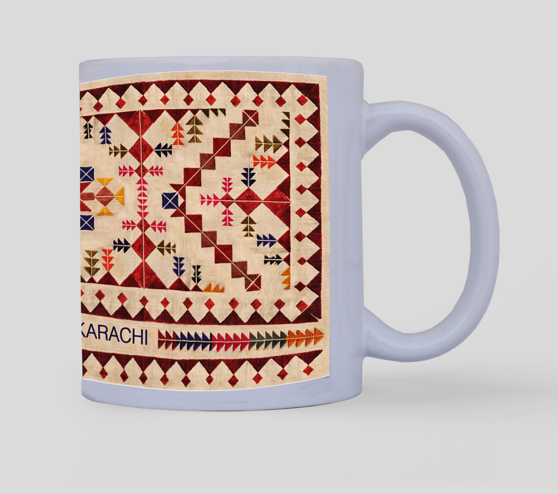 Mug with detail of soof embroidery on a man's scarf, Chachro, Tharparkar