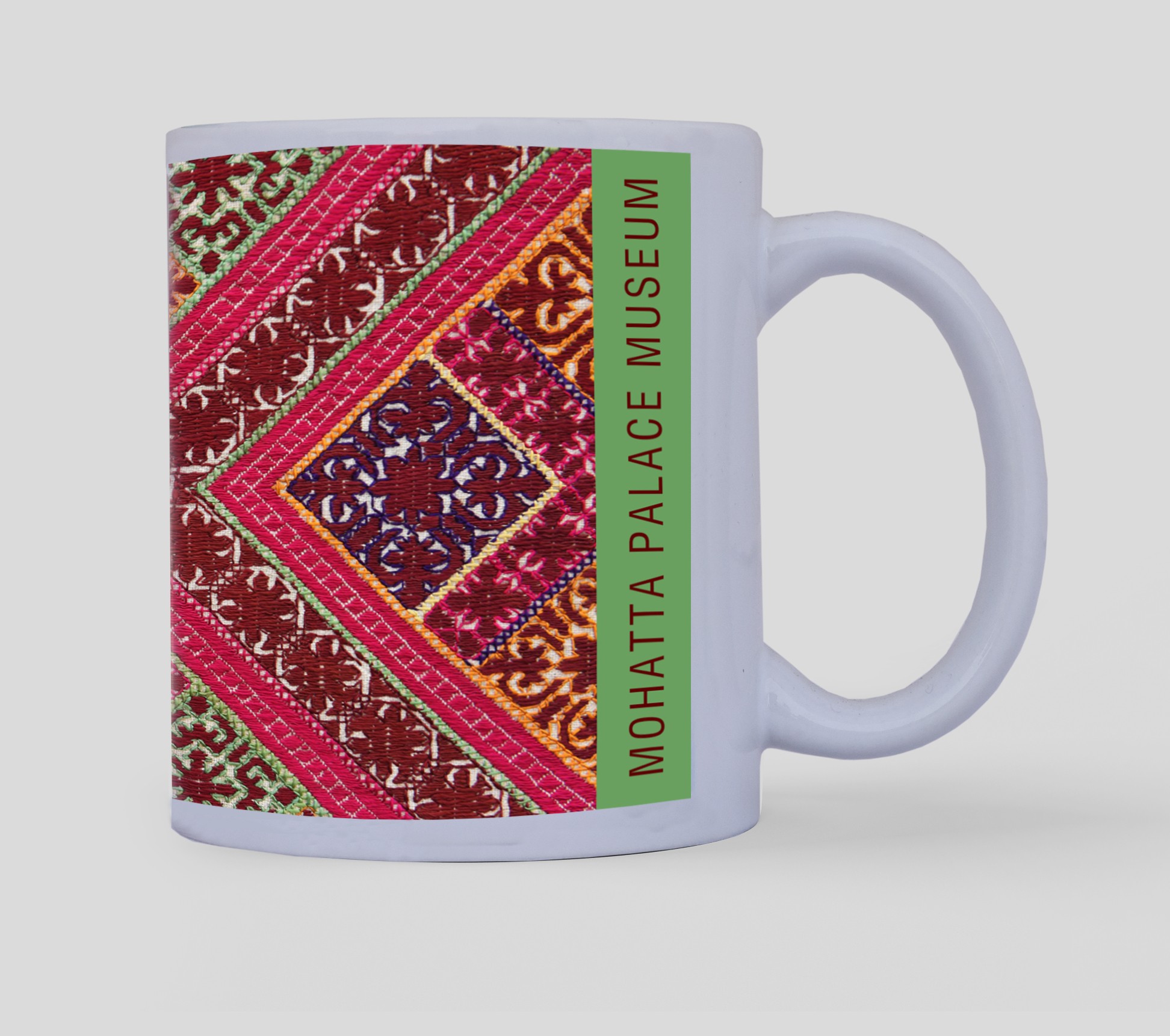 Mug with detail of woman's shawl phulkari, Hazara, Khyber Pakhtunkhawa