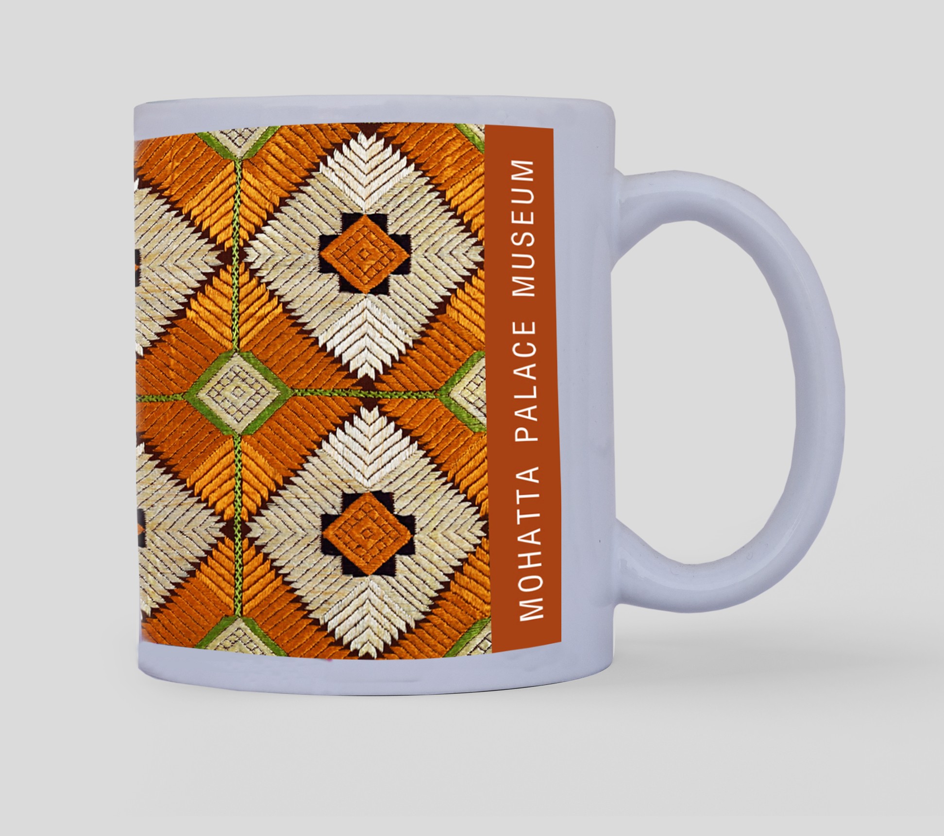 Mug with detail of a woman's shawl, phulkari, Mansehra, Punjab